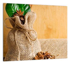 Fotka kávových zŕn a škorica - obraz (Obraz 30x30cm)