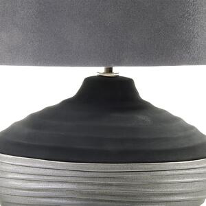 Stolná lampa sivá keramická základňa tienidlo v tvare bubna z umelého hodvábu nočná stolná lampa
