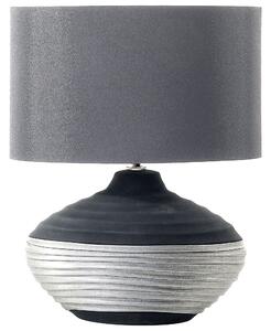 Stolná lampa sivá keramická základňa tienidlo v tvare bubna z umelého hodvábu nočná stolná lampa