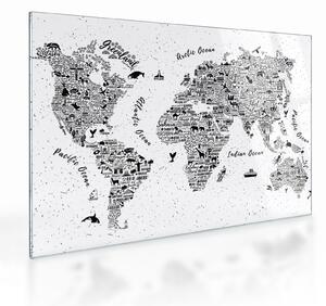 Sklenený obraz - Mapa z piktogramov (70x50 cm)