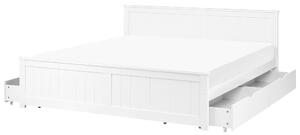 Posteľ biela borovicové drevo MDF 180 x 200 cm s čelom a úložnými zásuvkami minimalistický škandinávsky štýl spálňa detská izba