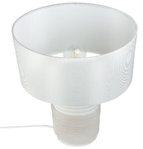 Stolná lampa béžová porcelánová základňa látkové tienidlo biely dlhý kábel s vypínačom moderný vzhľad