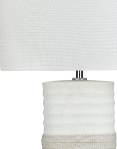 Stolná lampa béžová porcelánová základňa látkové tienidlo biely dlhý kábel s vypínačom moderný vzhľad