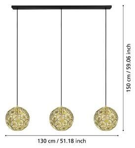 Závesné svietidlo Skoura, mosadzová farba, dĺžka 130 cm, 3-pl., oceľ, Mosadz / zlato, Obývacia izba / jedáleň, kov, Moderný, Závesné svietidlo