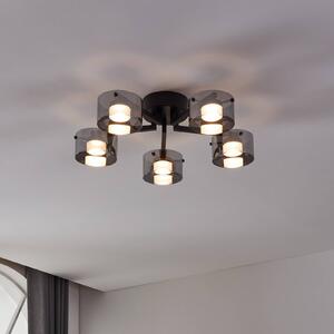 Stropné LED svetlo Copillos, čierne Ø 66 cm sklo/kov 5-pl., Čierna, Obývacia izba / jedáleň, Sklo, Moderný, Stropné svetlo polkruhové s priestorom