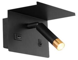 Illumaxx Nástenné bodové svietidlo s policou a USB nabíjačkou 1xG9/35W/230V čierna/zlatá OS0032 + záruka 3 roky zadarmo