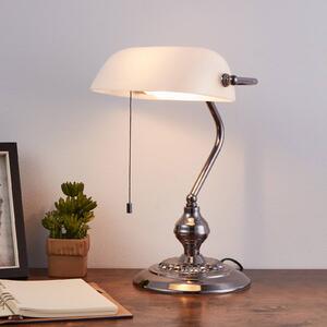 Stolová lampa BANKER, farba niklu, výška 39 cm, kov/sklo, Hliník / sivá / zinok, Obývacia izba / jedáleň, kov, Starožitný, Stojacie svietidlo
