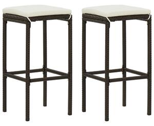 Barové stoličky s vankúšmi 2 ks hnedé polyratan