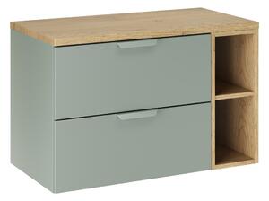 Comad Závěsná skříňka pod umyvadlo Aster Nordic s deskou a regálem 80 cm zelená/dub cremona