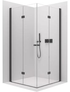 CERANO - Sprchovací kút Volpe Duo Ľ/P - 6 mm - čierna matná, transparentné sklo - 80x80x190 cm - zalamovacia