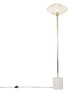 Dizajnová stojaca lampa biela s mosadzou - Ella