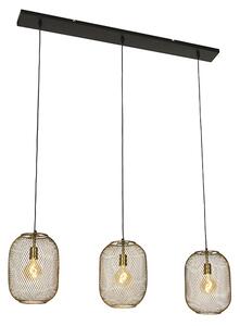 Moderná závesná lampa mosadzná 3-svetlá - Waya Mesh