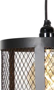 Priemyselná závesná lampa čierna s dreveným 3-svetlom - Cage Robusto