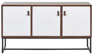 Komoda z tmavého dreva s bielou, kovový rám 62 x 112 cm, moderná obdĺžniková televízna skriňa s 3 dverami do obývacej izby v spálni