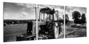 Čiernobiely obraz traktora (Obraz 90x30cm)