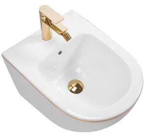 Závesná WC misa REA CARLO Mini Rimless - biela-zlatý okraj