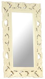 Ručne vyrezávané zrkadlo biele 80x50 cm masívne mangovníkové drevo