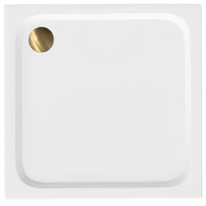 Rea Belmond, Sprchová akrylová vanička biela 80x80, zlatá matná odtoková krytka, KPL-14370