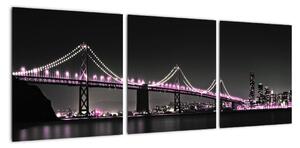 Nočný osvetlený most - obraz (Obraz 90x30cm)