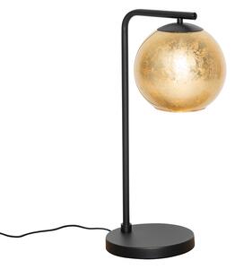 Dizajnová stolná lampa čierna so zlatým sklom - Bert