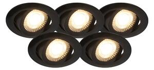 Sada 5 moderných zapustených bodových svetiel čiernej farby vrátane LED 3-stupňovo stmievateľných - Mio