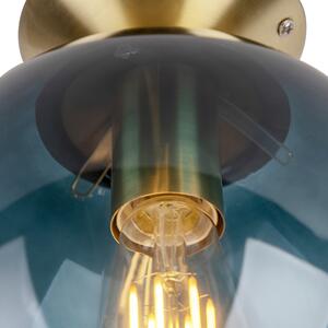 Stropná lampa v štýle art deco mosadz s oceánsky modrým sklom - Pallon