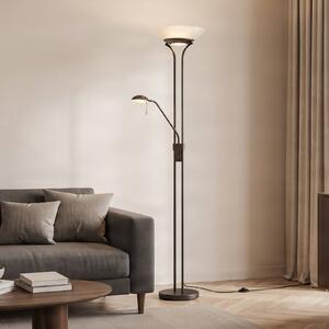 Lindby LED stojacia lampa Yveta, farba hrdze, na citanie, stmievateľná, Hnedá / hrdzavá, Obývacia izba / jedáleň, kov, Vidiecky / Rustikálny, Zemné bodové svetlo