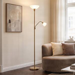 Lindby stojacia lampa osvetľujúca strop Jost, 180 cm, mosadz, na citanie,, Mosadz / zlato, Obývacia izba / jedáleň, kov, Zemné bodové svetlo