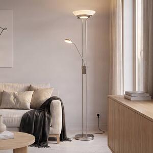 Lindby LED stojacia lampa Yveta, v niklovom odtieni, na citanie,, Hliník / sivá / zinok, Obývacia izba / jedáleň, kov, Moderný, Zemné bodové svetlo