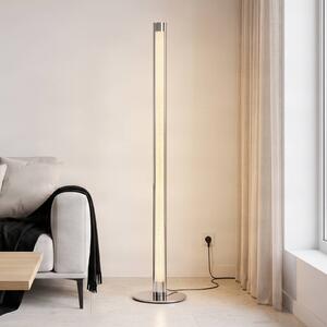 Lindby LED stojacia lampa Hadis, RGB, diaľkové ovládanie, biela, 120 cm, Chrómová / strieborná, Obývacia izba / jedáleň, Plast, Moderný, Stojacie svietidlo