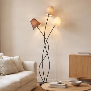 Lindby Stojacia lampa Melis, 130 cm, trojsvetlá, textil, Krémová / jantárovo žltá, Obývacia izba / jedáleň, Textil / látka / hodváb, Moderný, Stojaca lampa