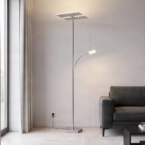 Lucande LED stojacia lampa Parthena, nikl, kov, 180 cm, Hliník / sivá / zinok, Obývacia izba / jedáleň, kov, Moderný, Zemné bodové svetlo