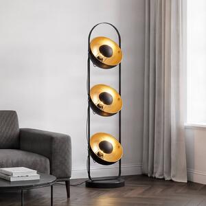 Lindby Stojacia lampa Muriel, 3 svetlá, čierna/zlatá, kov, Čierna, Obývacia izba / jedáleň, kov, Moderný, Stojacie svietidlo