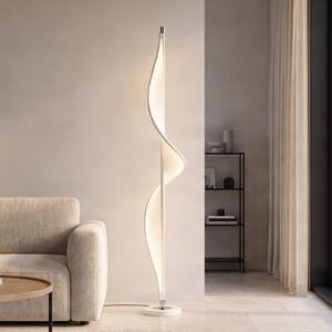 Lucande Stojacia lampa LED Edano, 154 cm, biela, textilná, stmievateľná, Biela / opálová, Obývacia izba / jedáleň, Textil / látka / hodváb, Moderný