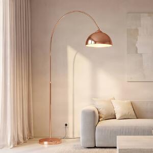 Lindby Oblúková lampa Lennart, medená, výškovo nastaviteľná, E27, Meď, Obývacia izba / jedáleň, kov, Moderný, Oblúková stojaca lampa