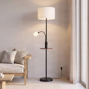 Lindby stojaca lampa Aovan, čierna, odkladací priestor, USB port, Čierna, Obývacia izba / jedáleň, kov, Moderný, Stojaca lampa