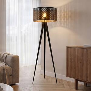 Lindby Stojacia lampa Thoralf, trojnožka, čierna, textil, Ø50cm, Čierna, Obývacia izba / jedáleň, kov, Trojhran