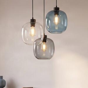 TK Lighting Závesné svietidlo Elio, sklo, modrá/čierna/sivá, Ø 52 cm, 3 svetlá, Jasné / priehľadné, Obývacia izba / jedáleň, Sklo, Moderný, Závesné svietidlo