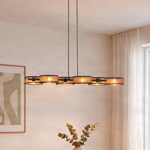 EMIBIG LIGHTING Závesné svietidlo DRUMZ, hnedé, dĺžka 100 cm, 6-pl., textilné, E14, Hnedá / hrdzavá, Obývacia izba / jedáleň, Textil / látka / hodváb, Moderný, Závesné svietidlo