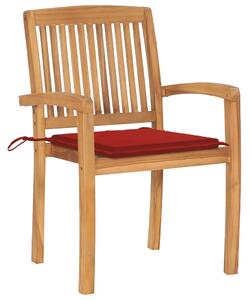 Záhradné stoličky 2 ks s červenými podložkami tíkový masív