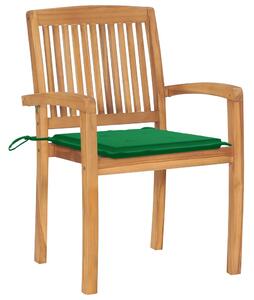 Záhradné stoličky 2 ks, zelené podložky, tíkový masív