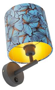 Vintage nástenné svietidlo tmavošedé so zamatovým motýľovým odtieňom - Combi