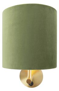 Elegantná nástenná lampa zlatá so zeleným zamatovým odtieňom - mat