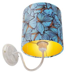 Klasická nástenná lampa biela s odtieňom zamatového motýľa - matná