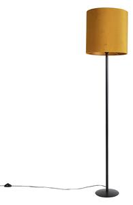 Čierna stojaca lampa s velúrovým odtieňom okrová so zlatom 40 cm - Simplo