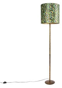 Vintage stojaca lampa zlatá s pávím odtieňom 40 cm - Simplo