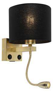 Chytrá nástenná lampa zlatá s USB a čiernym tienidlom vrátane Wifi A60 - Brescia