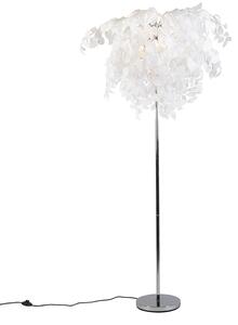 Romantická stojaca lampa chróm s bielymi listami - Feder