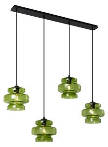 Retro závesná lampa čierna so zeleným sklom 4-svetlá - Denise