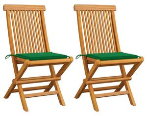 Záhradné stoličky, zelené podložky 2 ks, tíkový masív